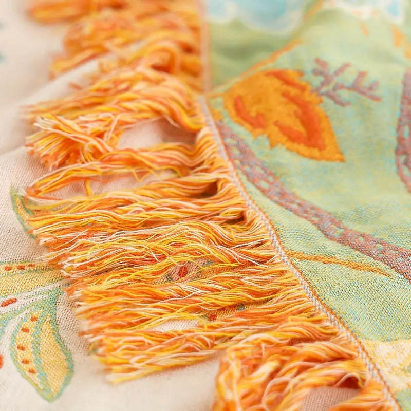 Boho Floral Cotton Throw Blanket - Soft, Stylish Accent for Cozy Spaces 5