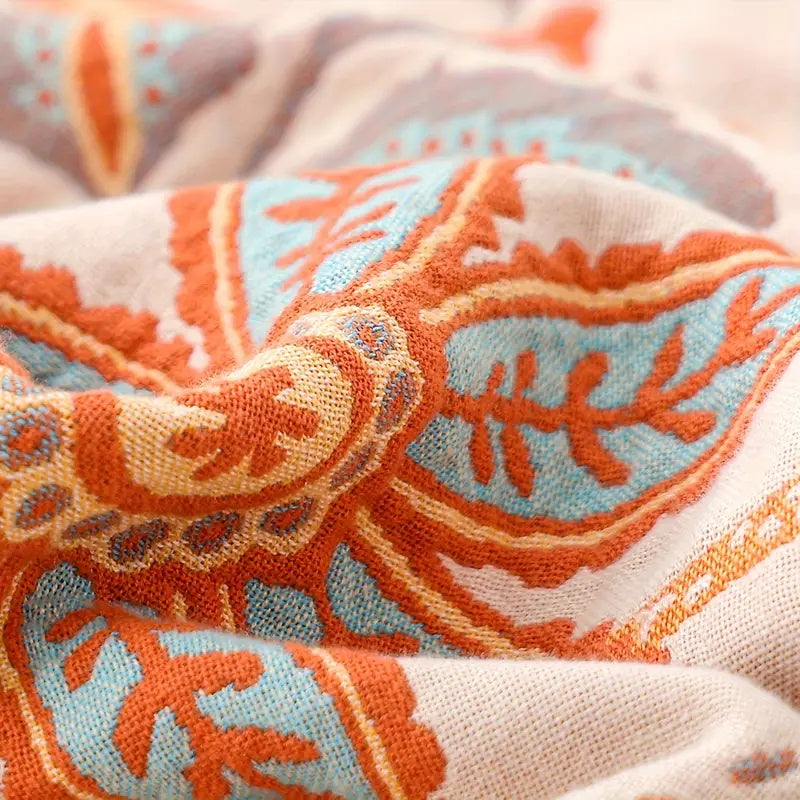 Boho Floral Cotton Throw Blanket - Soft, Stylish Accent for Cozy Spaces 7