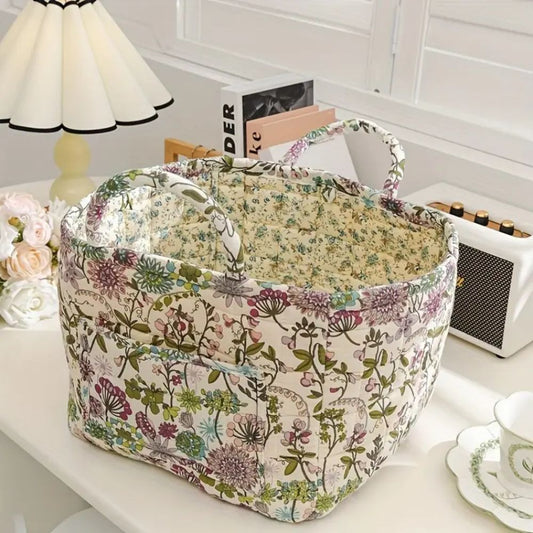 Charming Floral Storage Basket - Durable Canvas Organizer for Home Decor 0