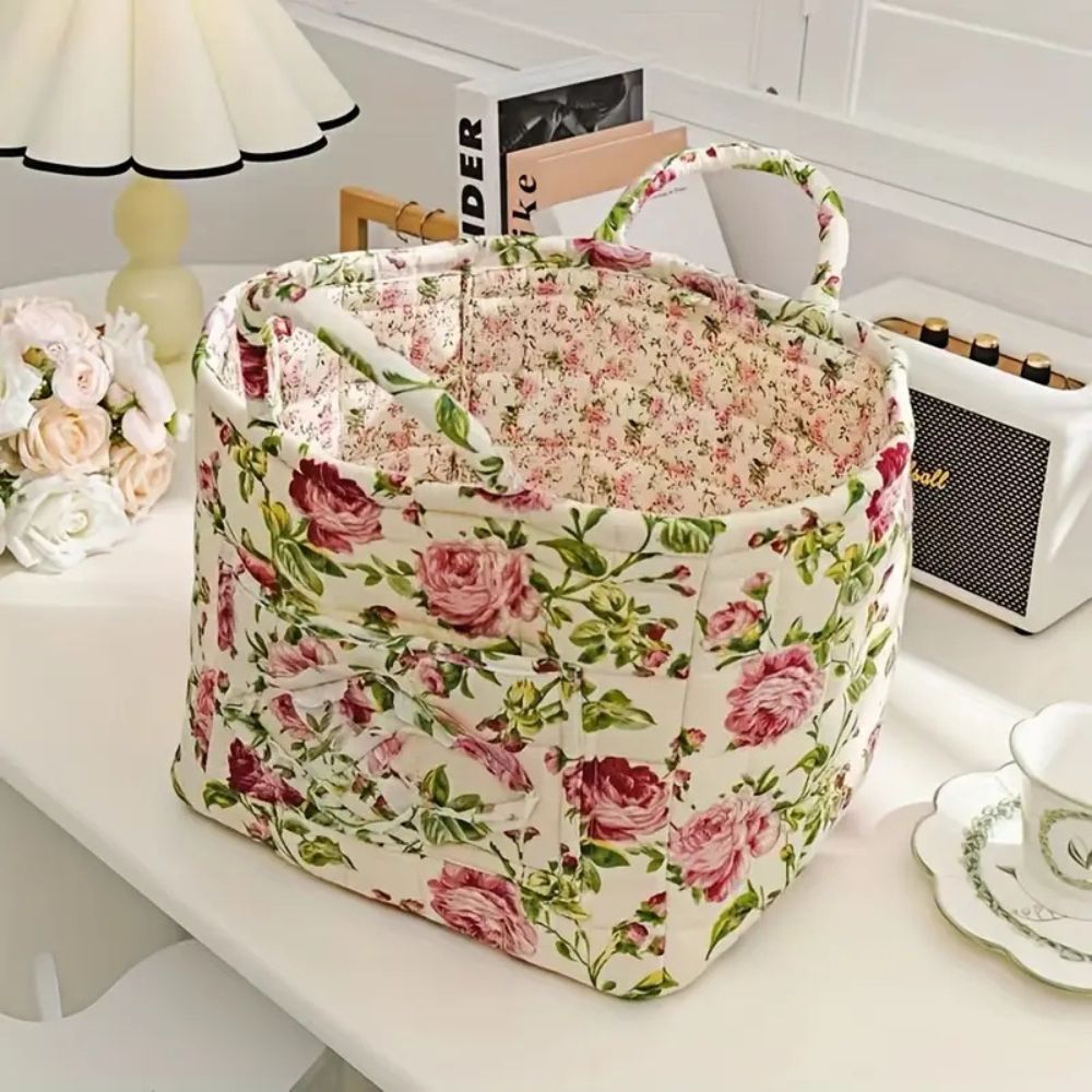 Charming Floral Storage Basket - Durable Canvas Organizer for Home Decor 2