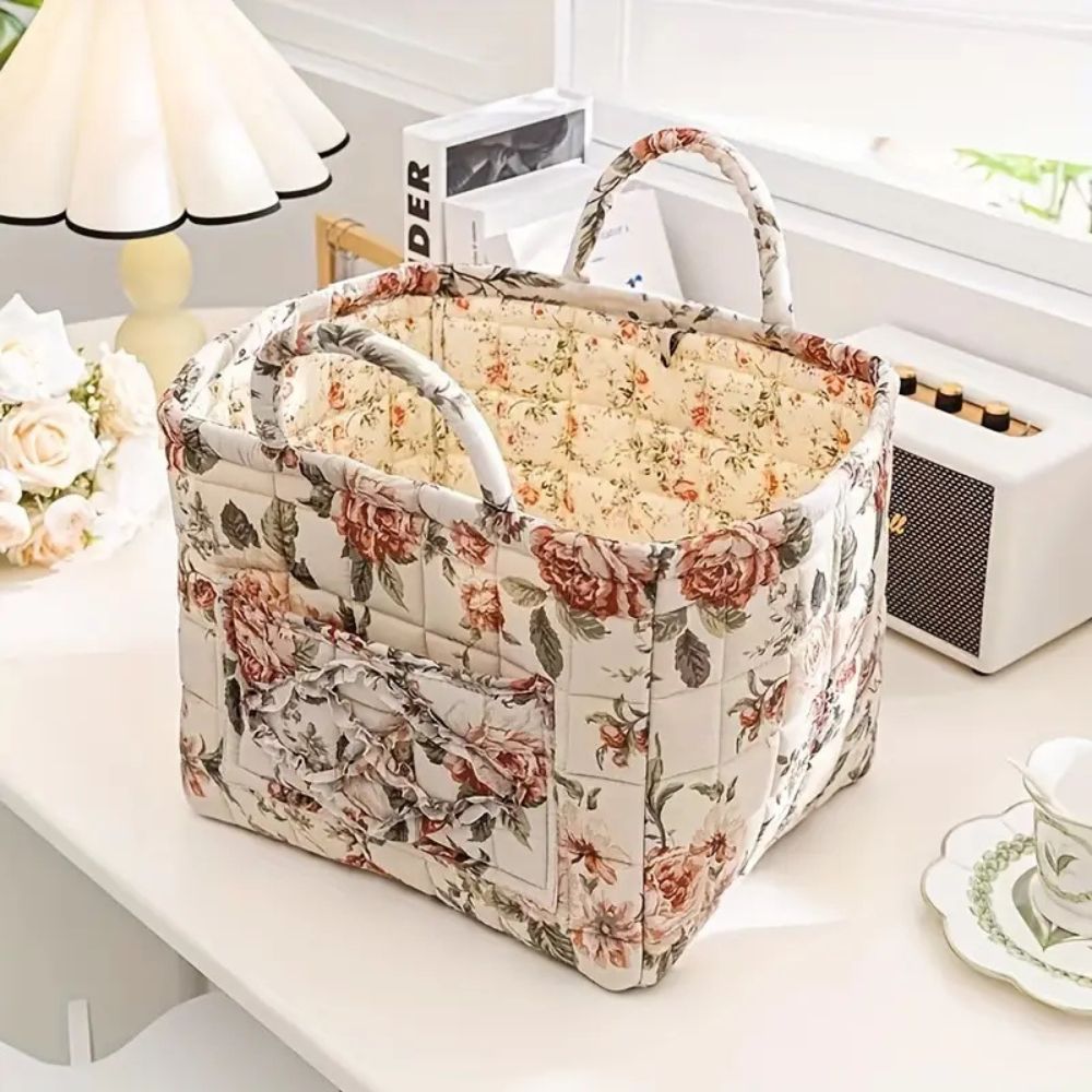 Charming Floral Storage Basket - Durable Canvas Organizer for Home Decor 3