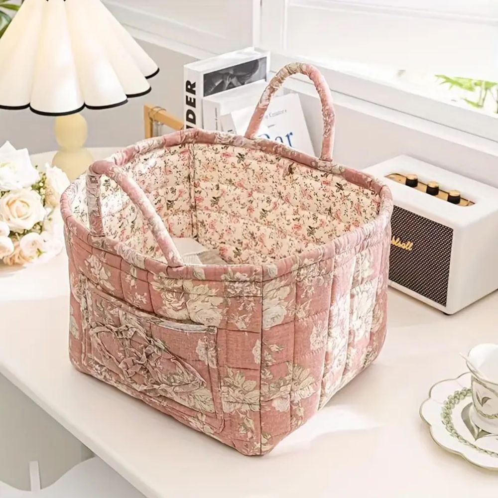 Charming Floral Storage Basket - Durable Canvas Organizer for Home Decor 4