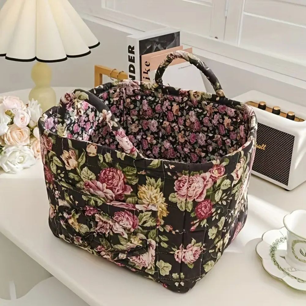 Charming Floral Storage Basket - Durable Canvas Organizer for Home Decor 6