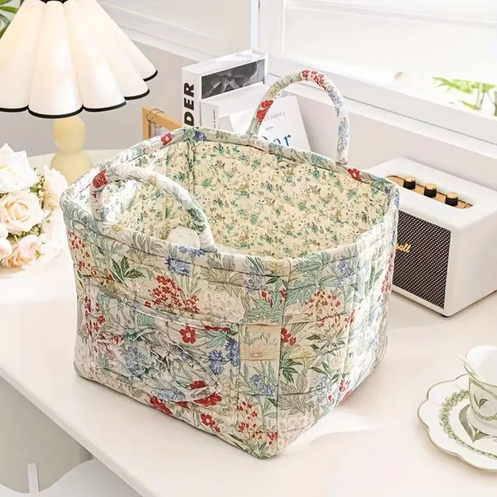 Charming Floral Storage Basket - Durable Canvas Organizer for Home Decor 7