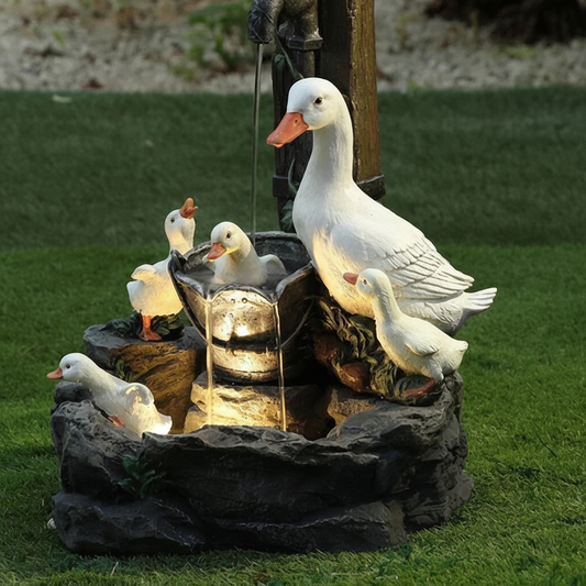 Charming Solar Water Fountain Duck & Squirrel for Garden & Outdoor Spaces 0