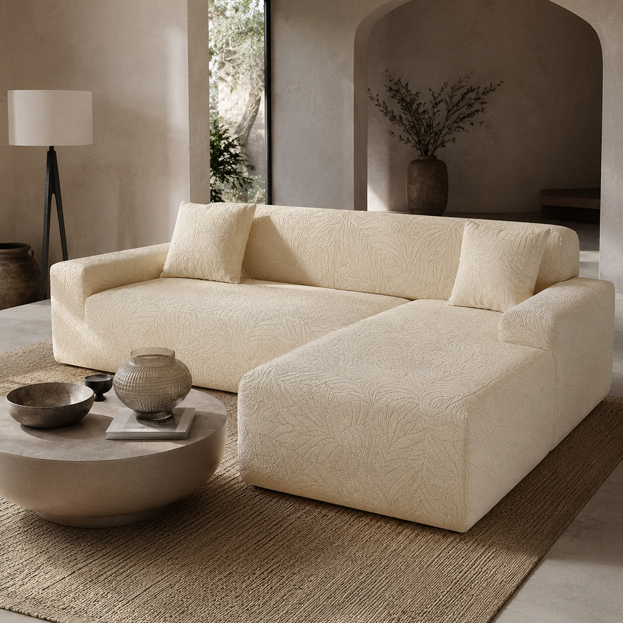 L Shaped Sofa Cover – Fitted Couch Protector | Sectional Slipcover | Pet Hair & Stain Guard | Corner Sofa Cover | Machine Washable