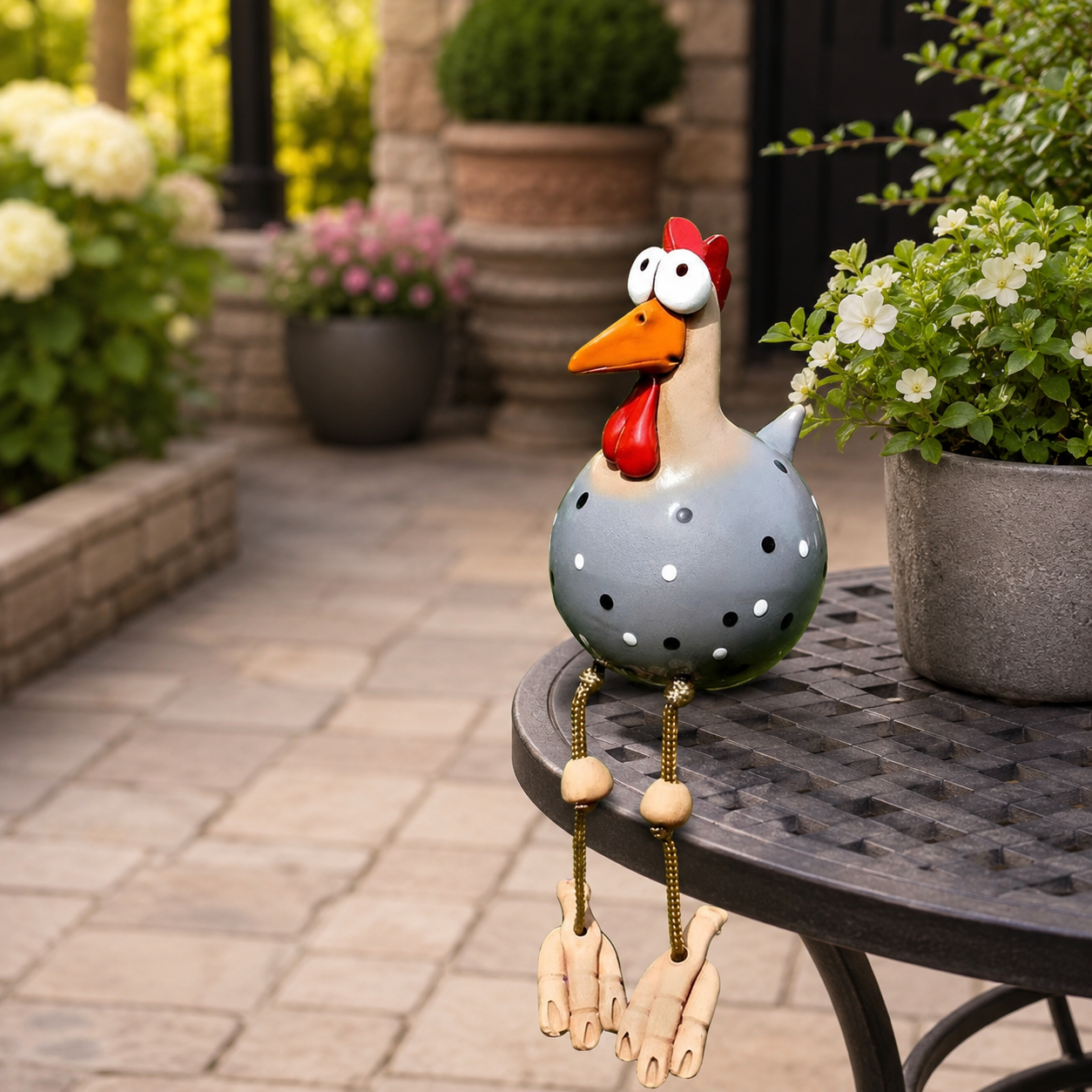 FRECHFEDER – Playful Garden Chicken Statue with Dancing Legs