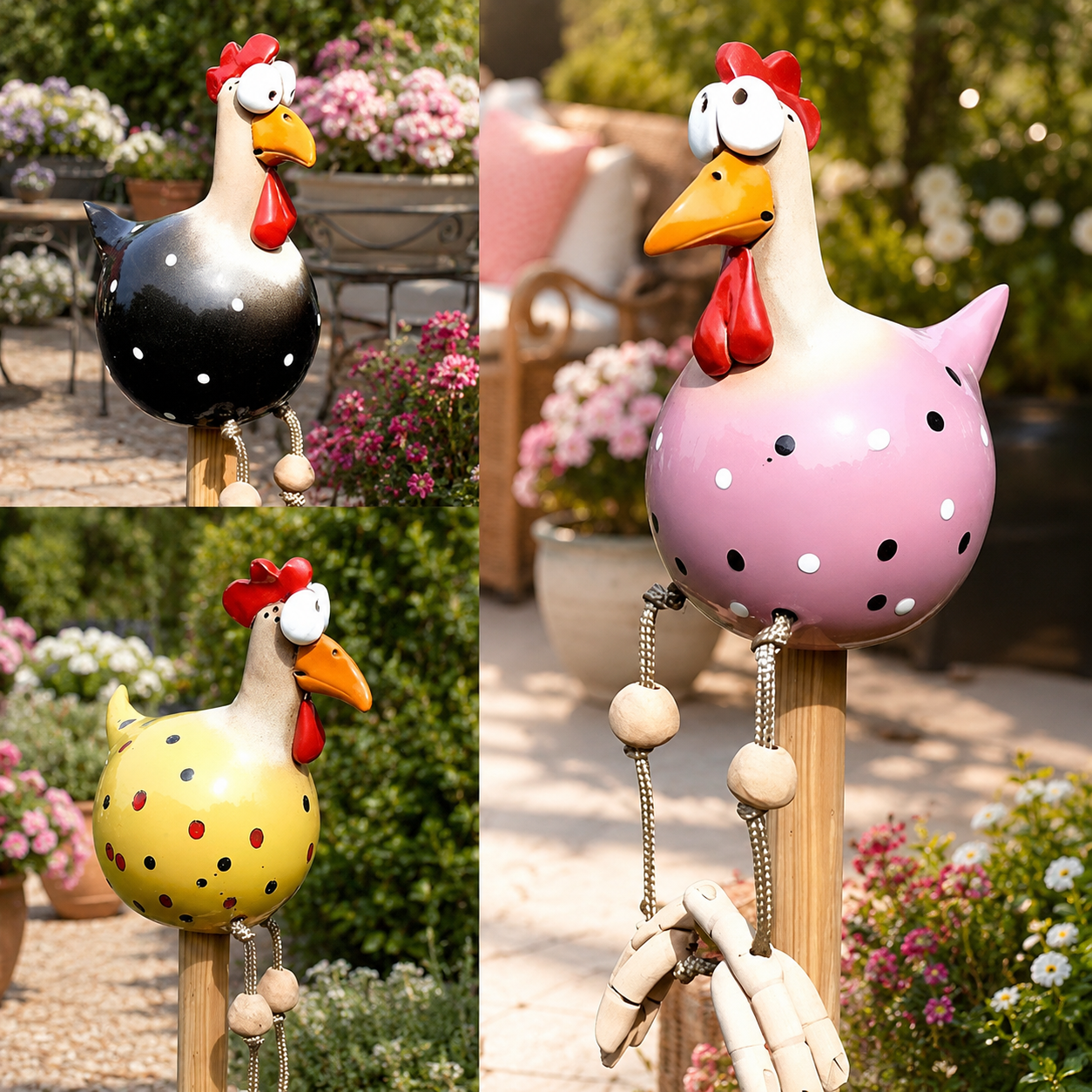 FRECHFEDER – Playful Garden Chicken Statue with Dancing Legs