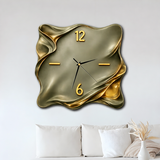 WAVEBLOCK – Solid Wood Square Wall Clock with Gold Accent
