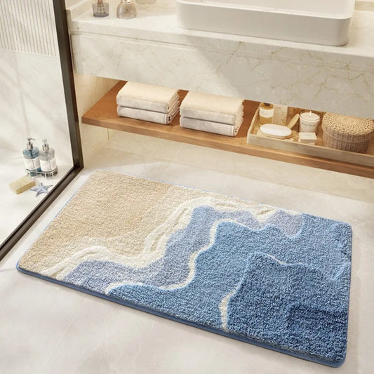 Coastal Charm - Non-Slip Bath Mat with Seaside Footprint Pattern for Bathrooms 0