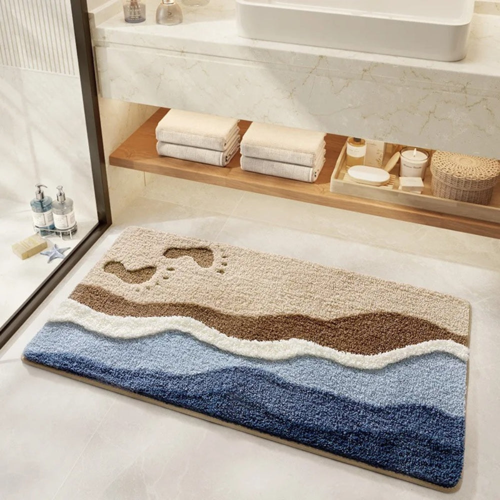 Coastal Charm - Non-Slip Bath Mat with Seaside Footprint Pattern for Bathrooms 1