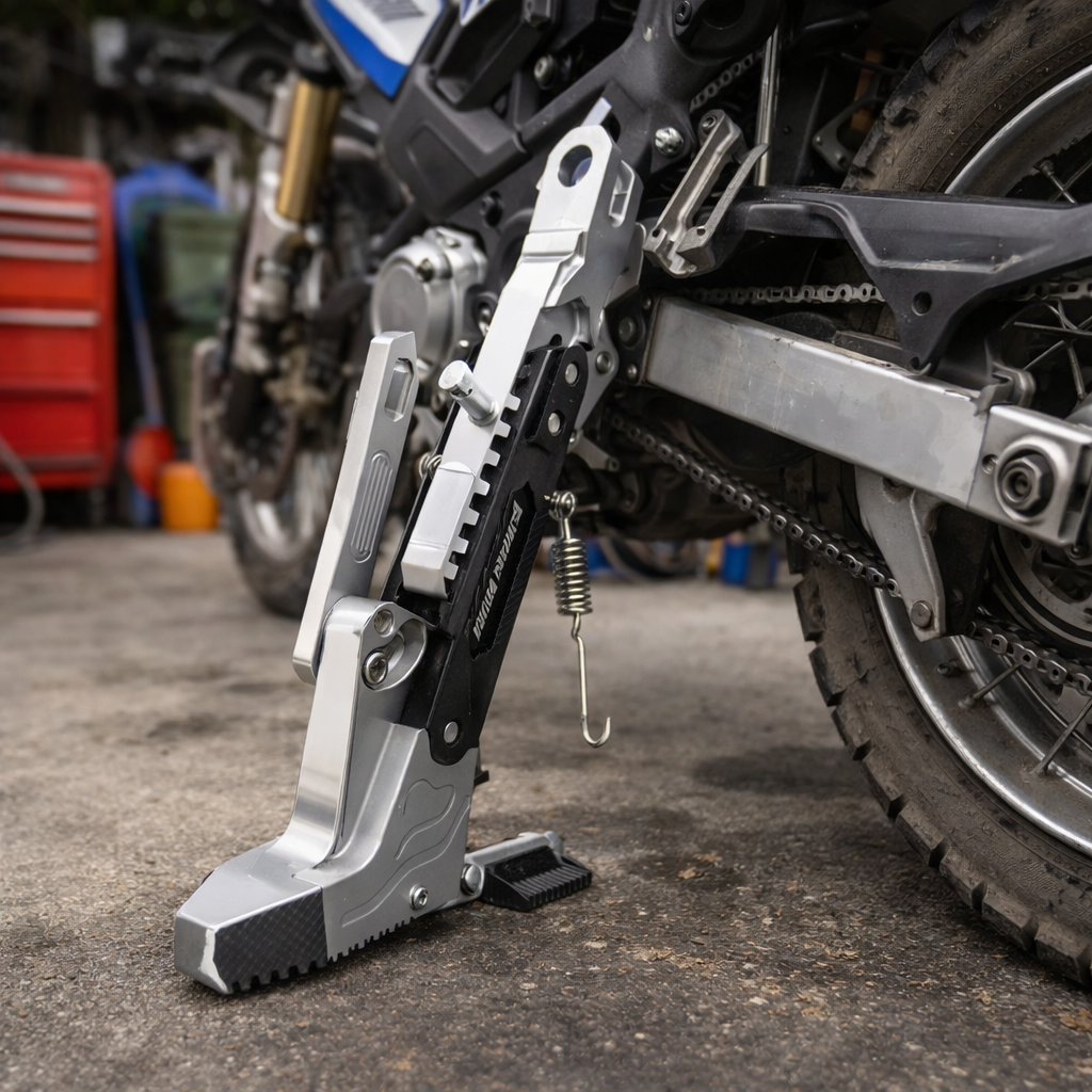 RIDERPRO - Heavy Duty Metal Motorcycle Kickstand Bracket Stable Side Parking Stand Frame