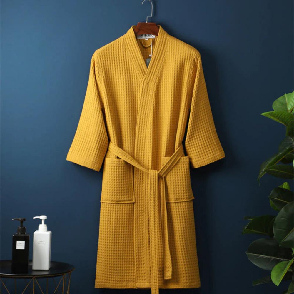 Cozy Cotton Waffle Bathrobe - Adjustable Waistband Mens Robe with Pockets 0