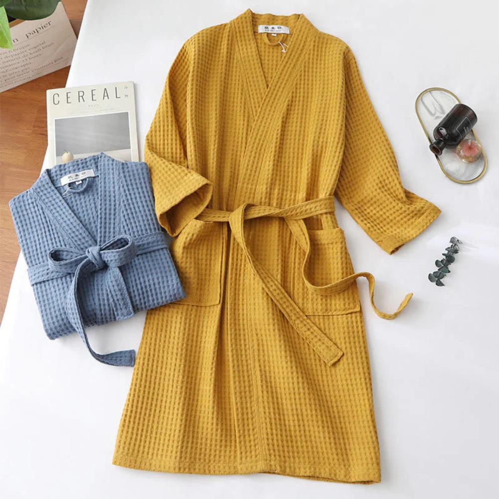 Cozy Cotton Waffle Bathrobe - Adjustable Waistband Mens Robe with Pockets 3