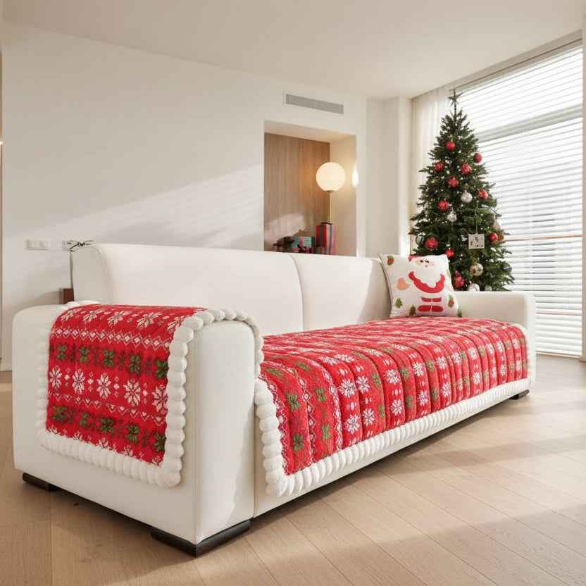Cozy Holiday Sofa Cover - Festive Red & White Couch Slipcovers for Sectional Sofas 3