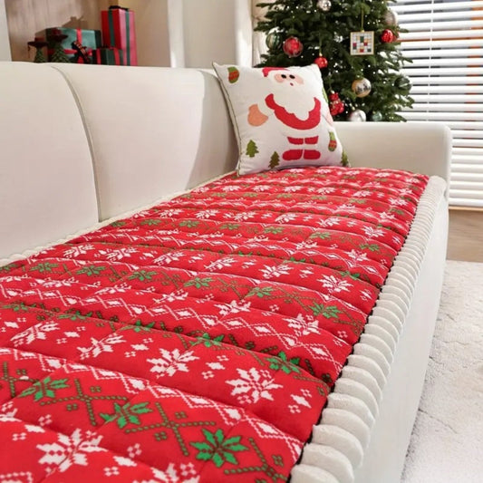 Cozy Holiday Sofa Cover - Festive Red & White Slipcover for Sectional & 1-4 Seater Sofas 0