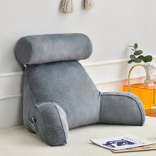 Cozy Reading Bed Pillow with Arm Support, Soft Velour Cover & Side Pocket 0