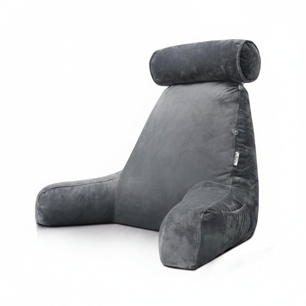 Cozy Reading Bed Pillow with Arm Support, Soft Velour Cover & Side Pocket 1