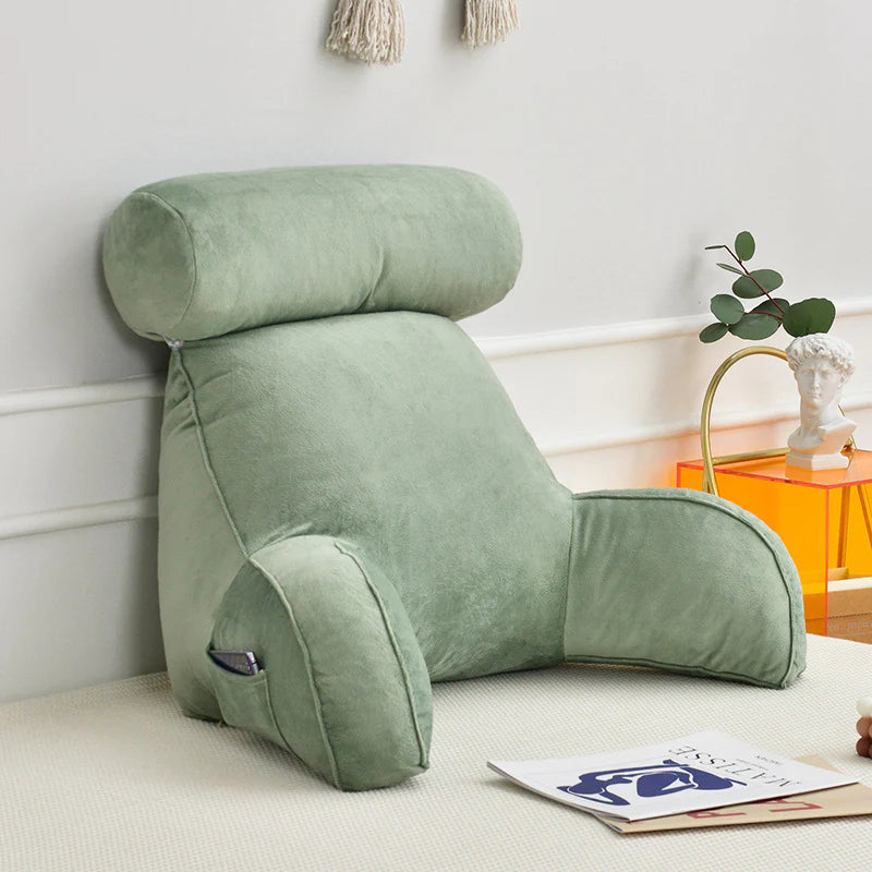 Cozy Reading Bed Pillow with Arm Support, Soft Velour Cover & Side Pocket 10