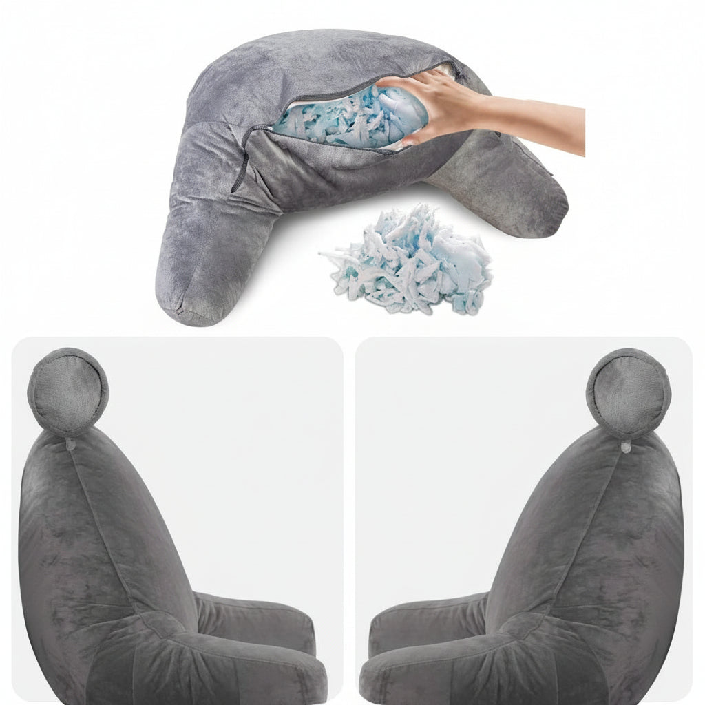 Cozy Reading Bed Pillow with Arm Support, Soft Velour Cover & Side Pocket 3