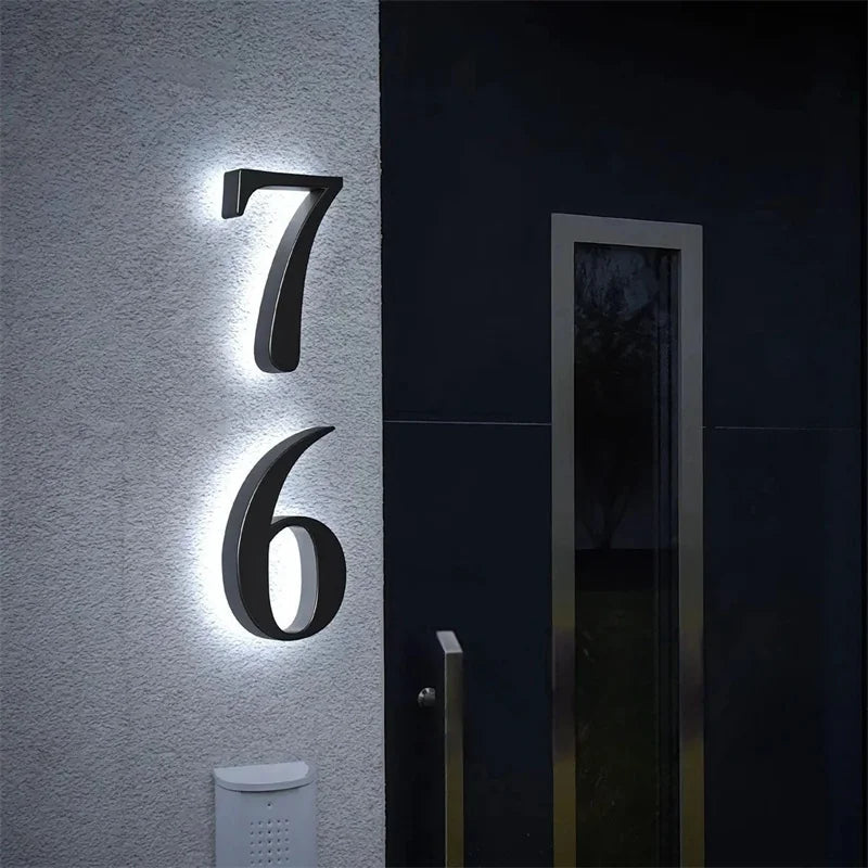 Customizable LED House Number Sign - Modern Stainless Steel & Acrylic Design 5