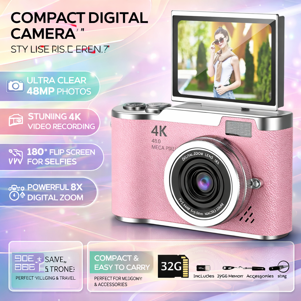 PIXELNOVA – 4K Digital Camera with Flip Screen and 48MP Clarity