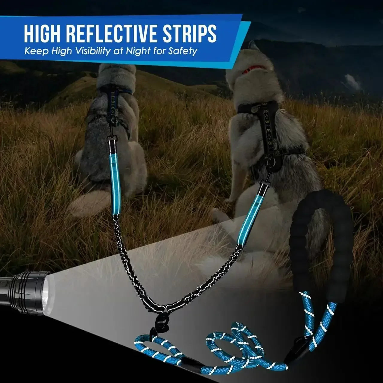 Dual Dog Leash with Reflective Design, 360° Swivel & Shock Absorption 2