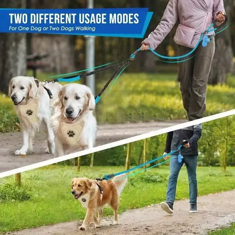 Dual Dog Leash with Reflective Design, 360° Swivel & Shock Absorption 3