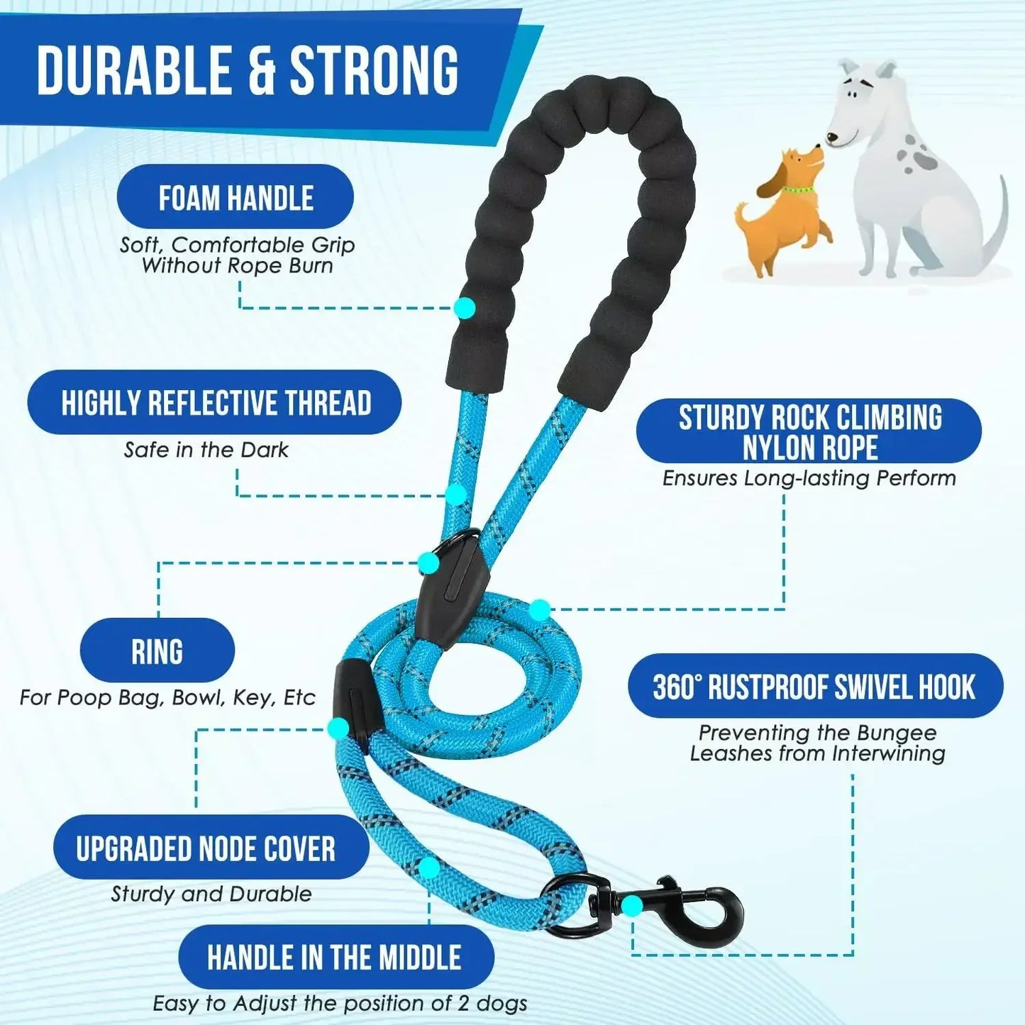 Dual Dog Leash with Reflective Design, 360° Swivel & Shock Absorption 4