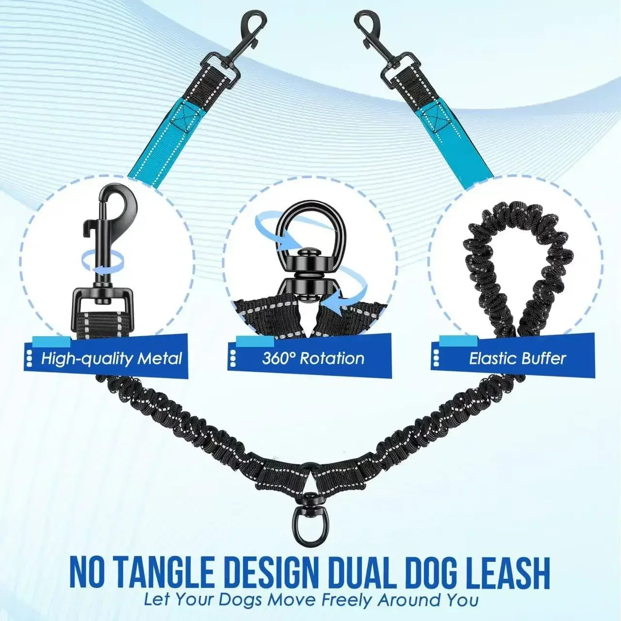 Dual Dog Leash with Reflective Design, 360° Swivel & Shock Absorption 5