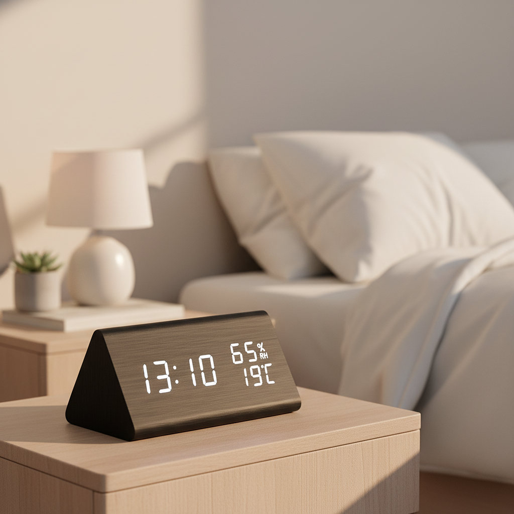 ECOCLOCK – Minimalist Digital Wooden Clock with Temperature Display & Light Control 3