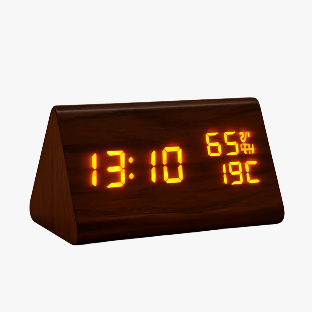 ECOCLOCK – Minimalist Digital Wooden Clock with Temperature Display & Light Control 4