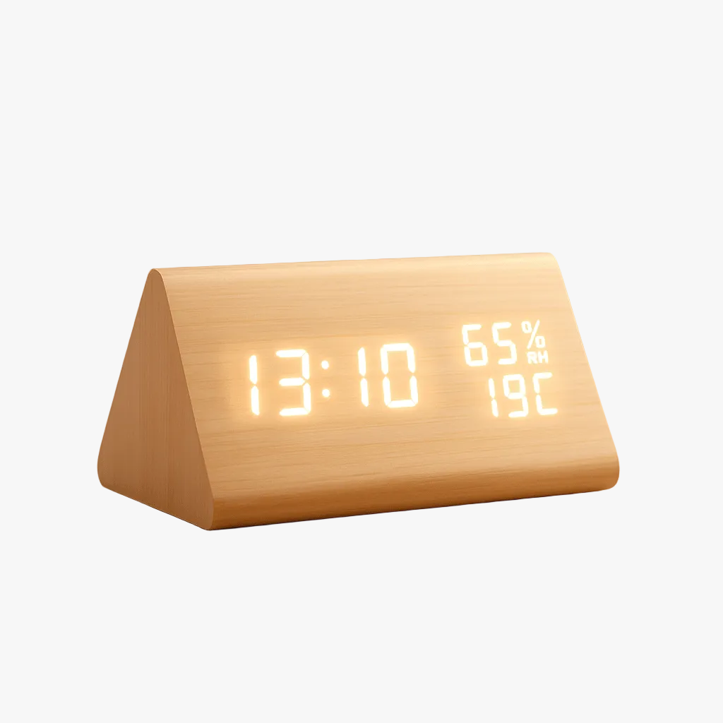 ECOCLOCK – Minimalist Digital Wooden Clock with Temperature Display & Light Control 5