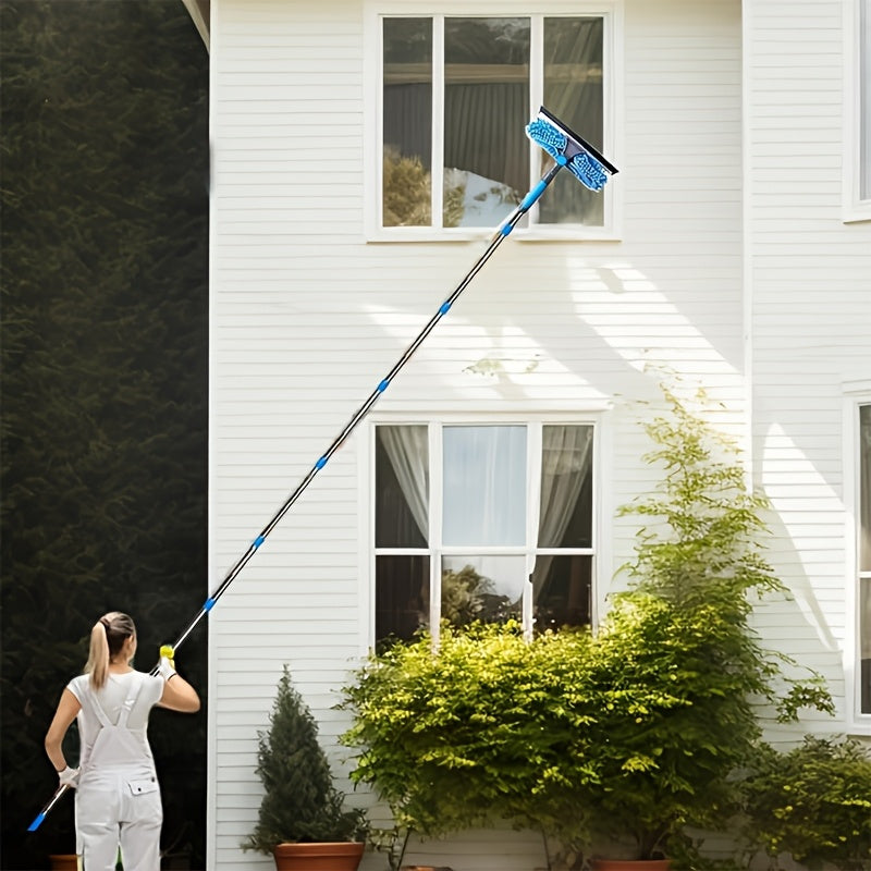 Effortless 2-in-1 High Window Cleaning Kit - Extendable Poles, Squeegee & Cloth 0