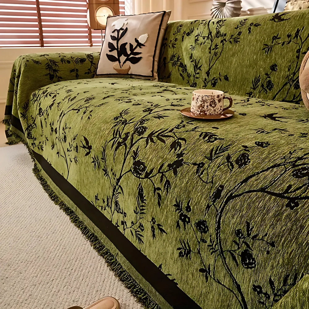 Elegant Chenille Sofa Cover - Floral Design, Pet-Friendly Slipcover for Sectional & Couch 0