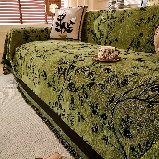 Elegant Chenille Sofa Cover - Floral Design, Pet-Friendly Slipcover for Sectional & Couch 0