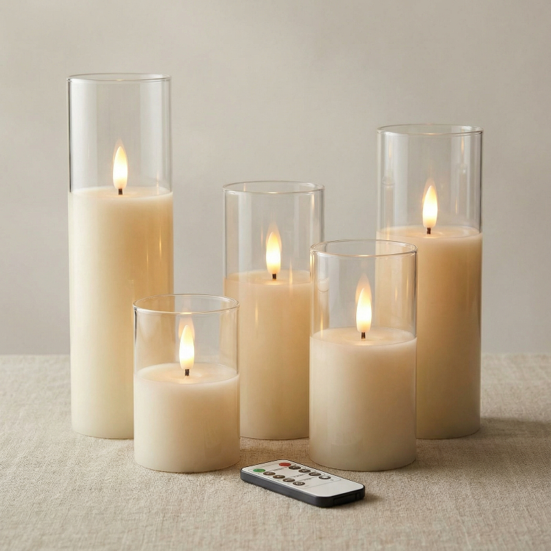 Elegant Ivory Flameless LED Pillar Candles - Set of 9 - Safe Battery Operated Fake Candles for Ambiance 0