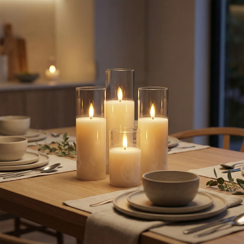 Elegant Ivory Flameless LED Pillar Candles - Set of 9 - Safe Battery Operated Fake Candles for Ambiance 1