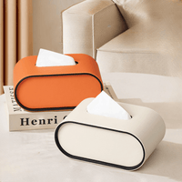 Elegant Oval Leather Tissue Box Cover - Modern Tissue Holder for Home Décor 1