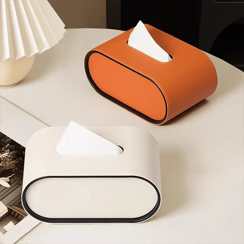 Elegant Oval Leather Tissue Box Cover - Modern Tissue Holder for Home Décor 2
