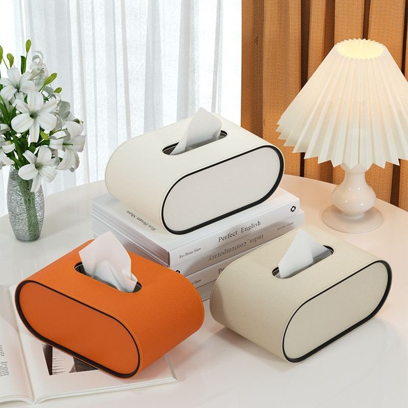Elegant Oval Leather Tissue Box Cover - Modern Tissue Holder for Home Décor 3