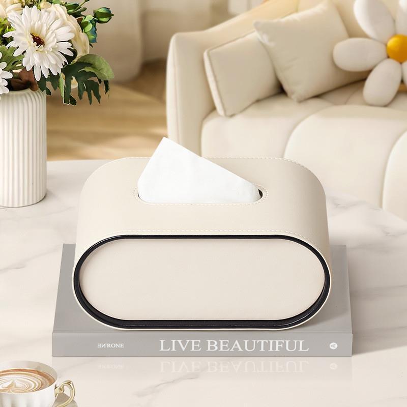 Elegant Oval Leather Tissue Box Cover - Modern Tissue Holder for Home Décor 4