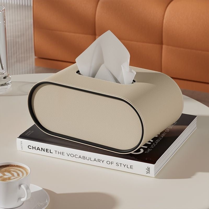 Elegant Oval Leather Tissue Box Cover - Modern Tissue Holder for Home Décor 5