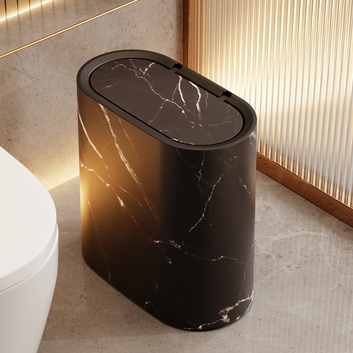 Elegant Oval Marble Pattern Kitchen Bin - Stylish Waste Bin for Modern Spaces 4