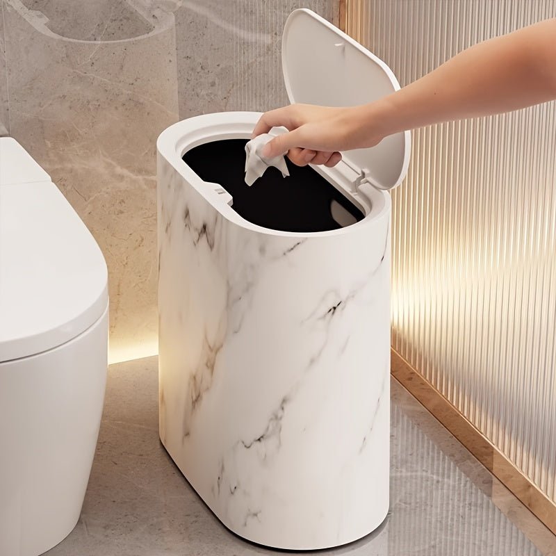 Elegant Oval Marble Pattern Kitchen Bin - Stylish Waste Bin for Modern Spaces 7