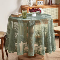 Elegant Sheer Lace Round Tablecloth - Floral Design for Dining & Living Rooms 0
