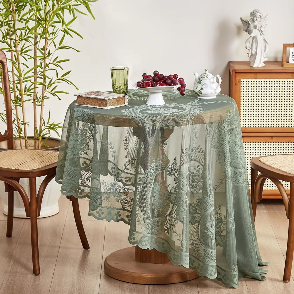 Elegant Sheer Lace Round Tablecloth - Floral Design for Dining & Living Rooms 1