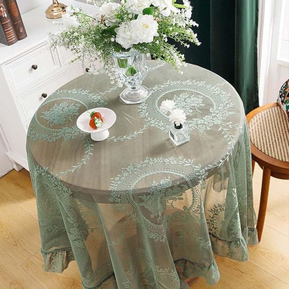 Elegant Sheer Lace Round Tablecloth - Floral Design for Dining & Living Rooms 2