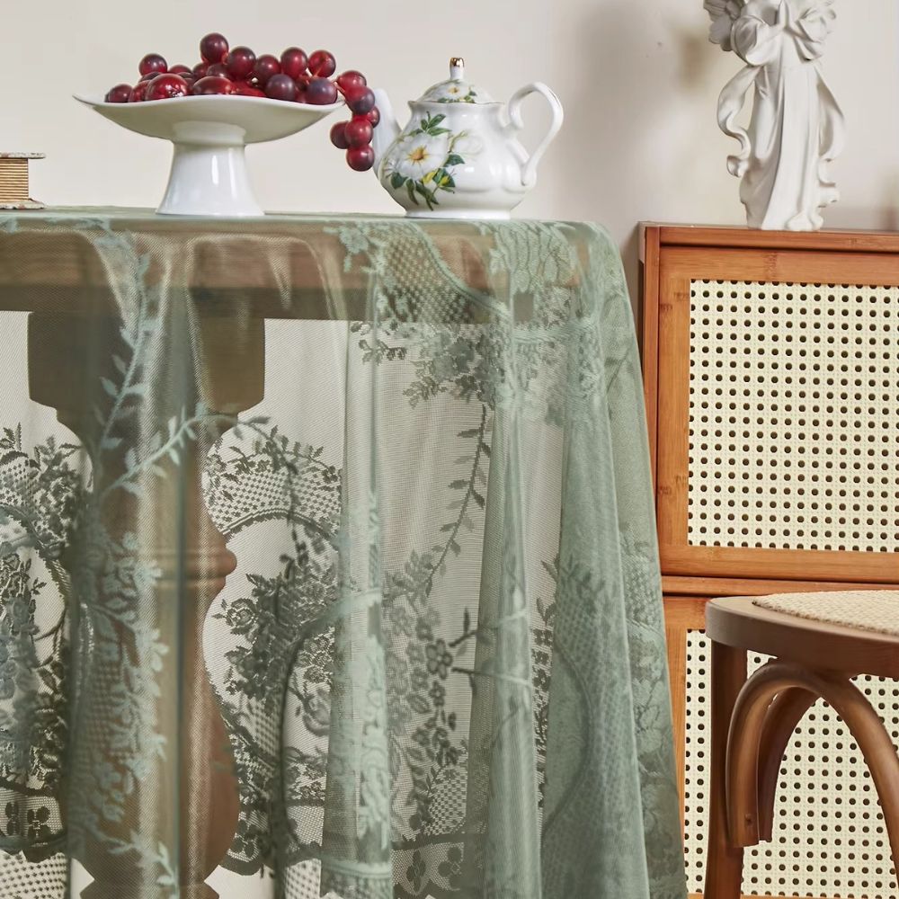 Elegant Sheer Lace Round Tablecloth - Floral Design for Dining & Living Rooms 3