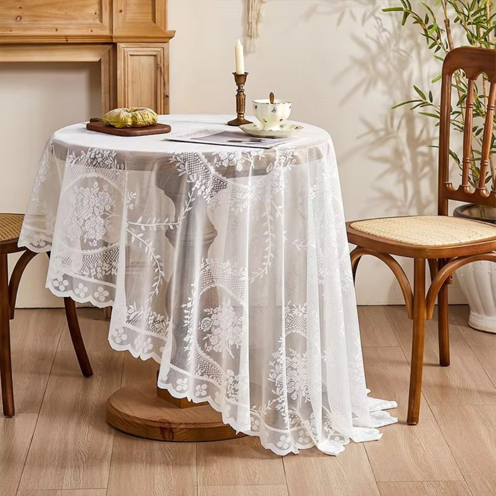 Elegant Sheer Lace Round Tablecloth - Floral Design for Dining & Living Rooms 5